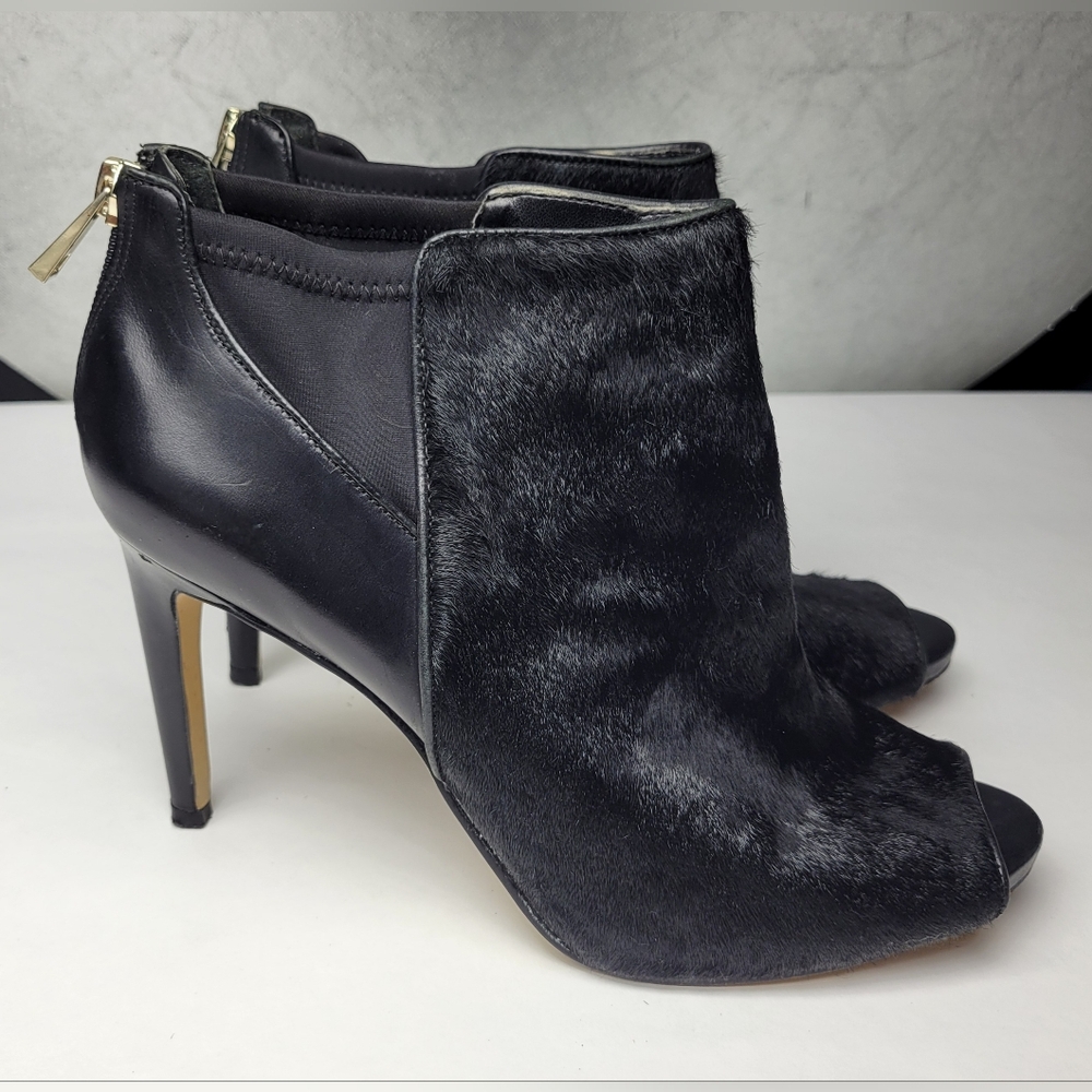 Black High-Heeled Stiletto Ankle Boots with Open Toe